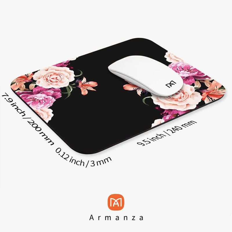 Armanza Square Mouse Pad Pretty Peony Flower, Personalized Premium-Textured Custom Mouse Mat Design, Washable Mousepad Lycra Cloth, Non-Slip Rubber Base Computer Mouse Pads for Wireless Mouse - Image 2